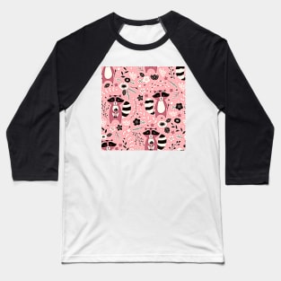 Pink Raccoon Pattern Baseball T-Shirt